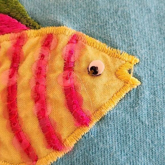 Women's blue vintage fish sequin embroidered pullover t-shirt dress small to med - Picture 7 of 8